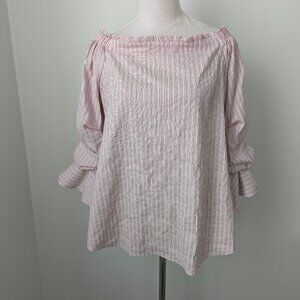 White House Black Market Off-The Shoulder Pink Striped Blouse, Large